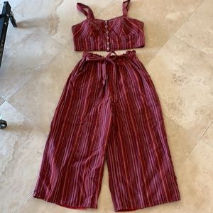 American Eagle two piece matching  burgundy striped outfit